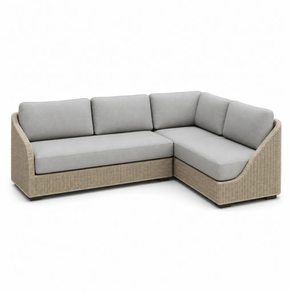 Divano da giardino angolare 2 pezzi in polyrattan PE con cuscini grigio chiaro 250 x 170 x 75 cm