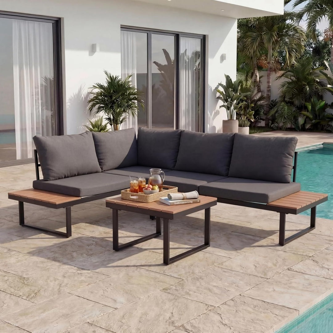 Divano HOMAVO Set di Mobili da Giardino 4 Posti, Divano Outdoor con Tavolino e Cop