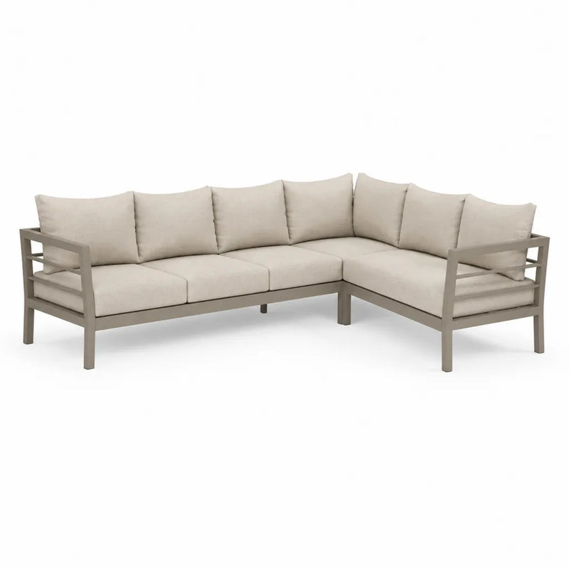 Divano da giardino angolare 5 posti in alluminio e poliestere tortora beige 250 x 250 x 78 cm