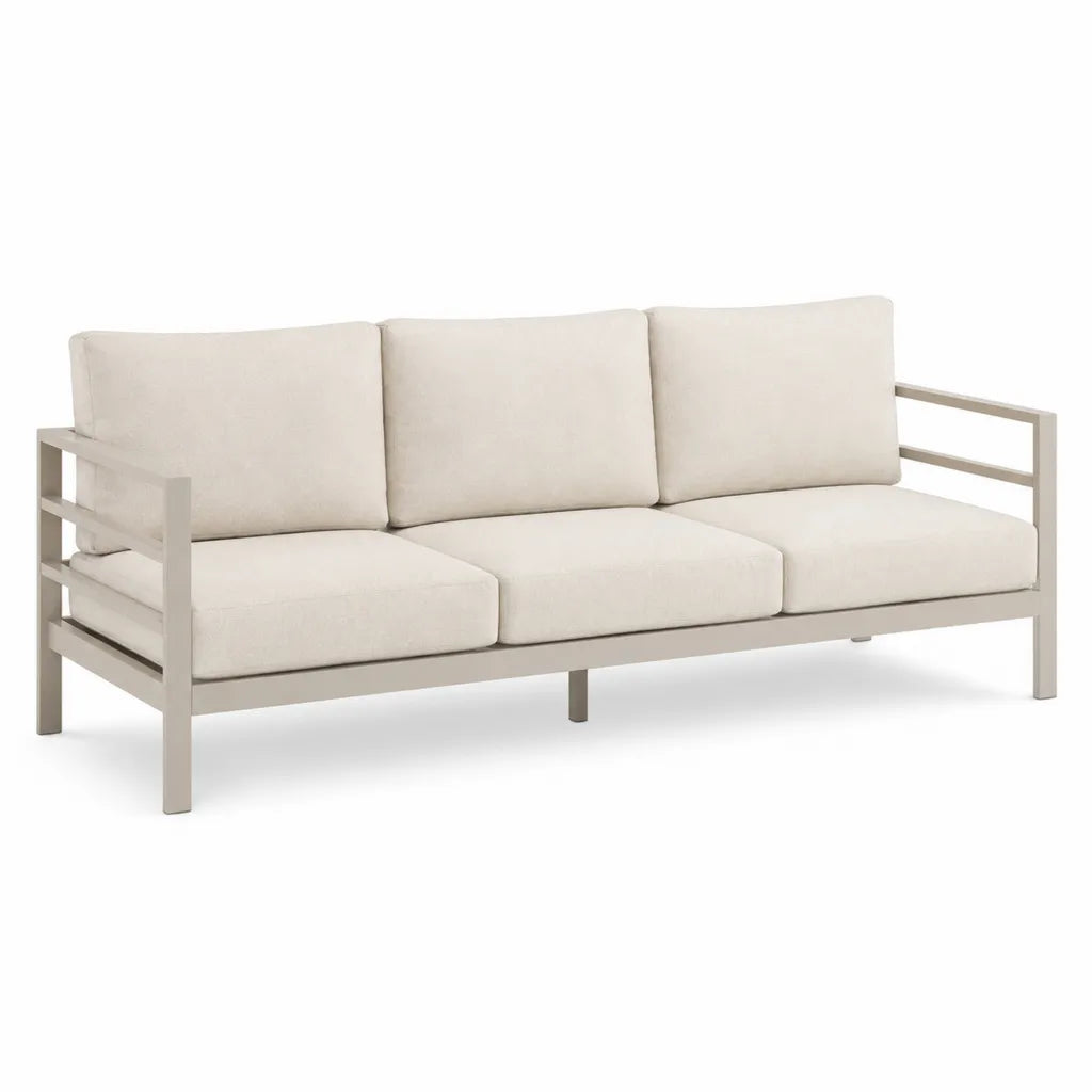 Divano da giardino 3 posti in alluminio con cuscini in poliestere beige 210 x 80 x 75 cm