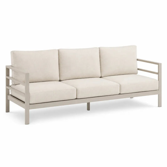 Divano da giardino 3 posti in alluminio con cuscini in poliestere beige 210 x 80 x 75 cm