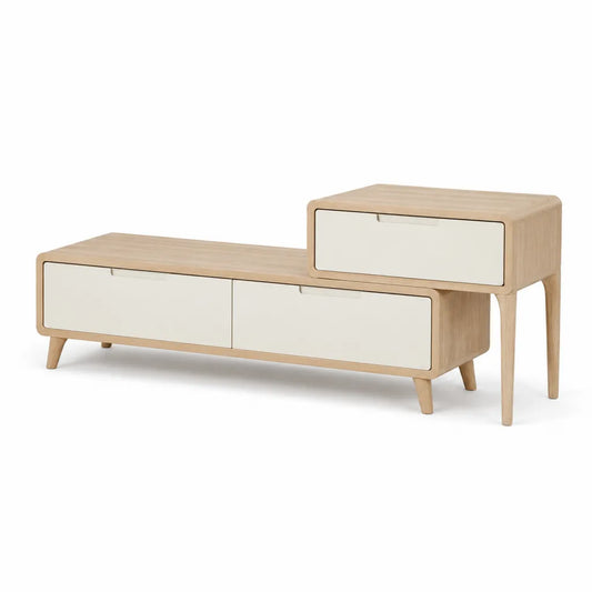 Set mobile TV 2 pezzi rettangolare in MDF impiallacciato rovere e bianco 160 x 40 x 45 cm e 80 x 40 x 60 cm