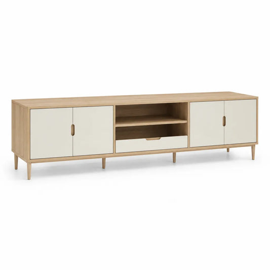 Mobile TV basso 180 x 40 x 60 cm in MDF laminato rovere naturale e bianco