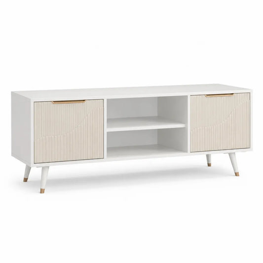 Mobile TV basso rettangolare in pannelli truciolari nobilitati bianco e beige 140 x 40 x 60 cm