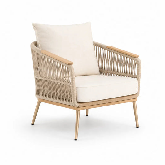 Poltrona da giardino con braccioli 68 x 75 x 82 cm in alluminio e corda in polipropilene beige