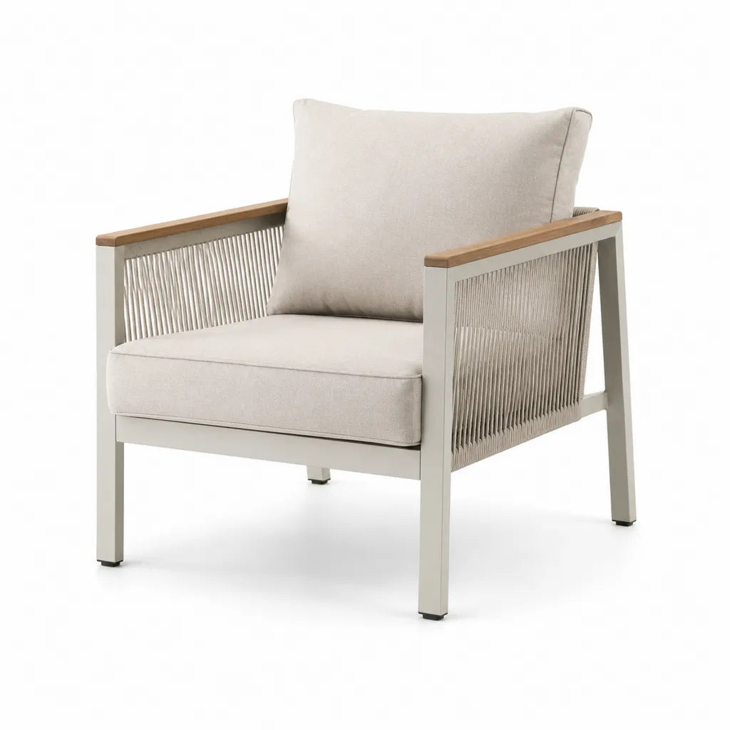 Poltrona da giardino con braccioli in alluminio e corda intrecciata beige 75 x 80 x 78 cm