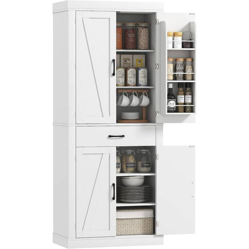 Credenze e buffet Credenza Cucina Alta 183.5 cm con 6 Portaspezie sulla Porta Bianco