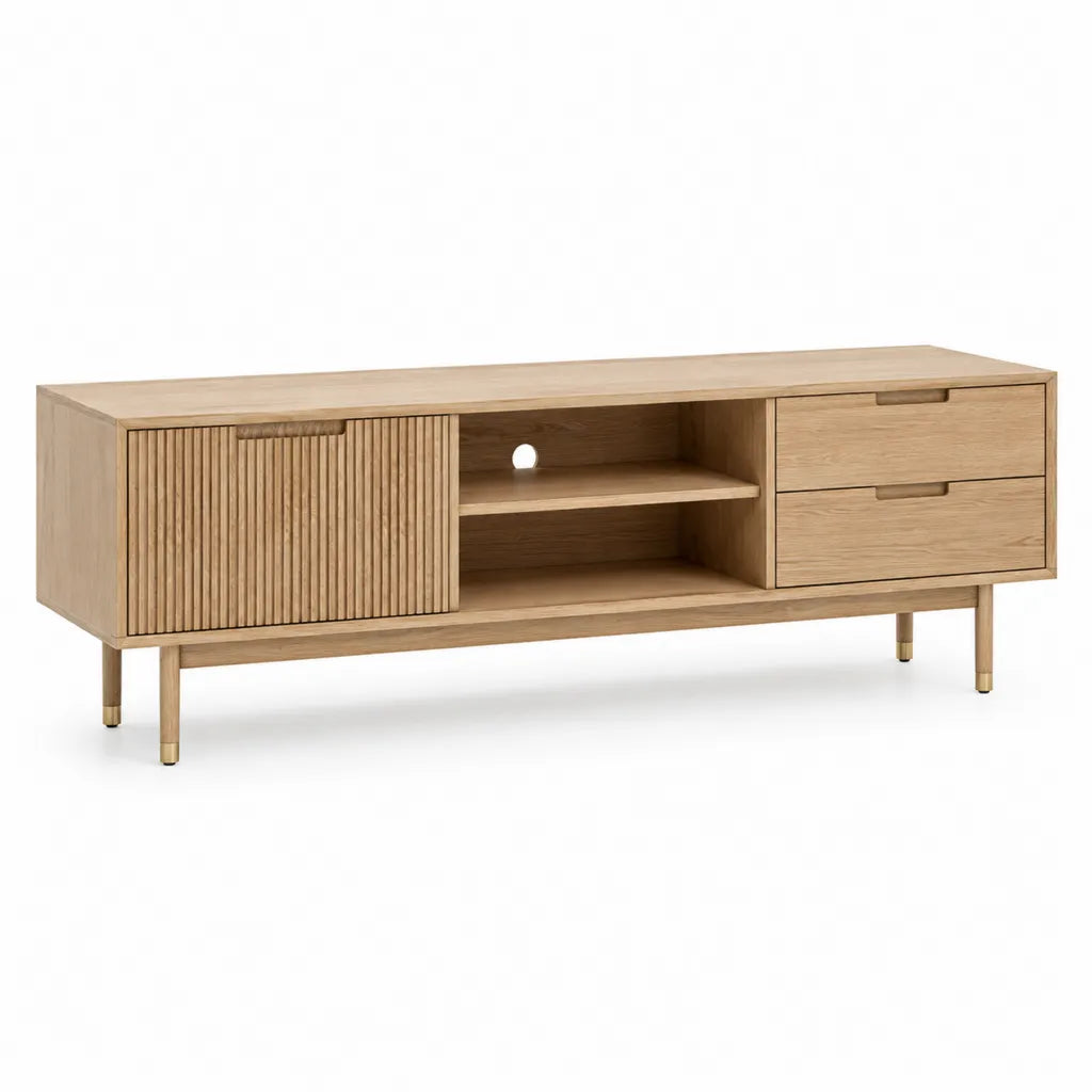 Mobile TV rettangolare in MDF impiallacciato rovere naturale 160 x 40 x 60 cm