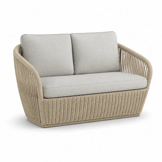 Divano da giardino 2 posti in rattan PE beige con cuscini grigio chiaro 140 x 75 x 78 cm