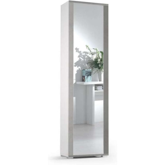 Letto Mobile scarpiera Anta a Specchio 7 Ripiani Regolabili Bianco e Cemento EL32
