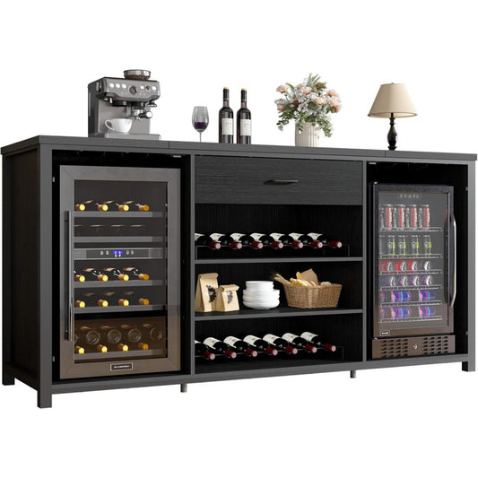 Armadio LVB Armadietto da bar in legno e metallo, nero, 180 cm