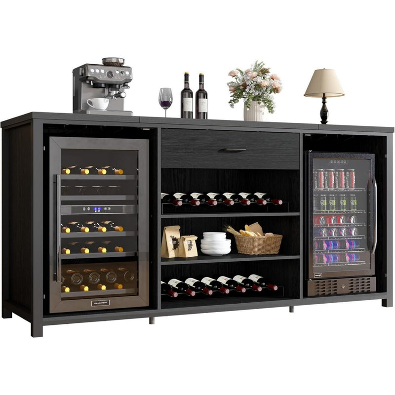 Armadio LVB Armadietto da bar in legno e metallo, nero, 180 cm