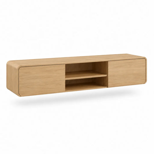 Mobile TV basso in MDF impiallacciato rovere con 2 ante e 2 ripiani 180 x 40 x 45 cm naturale