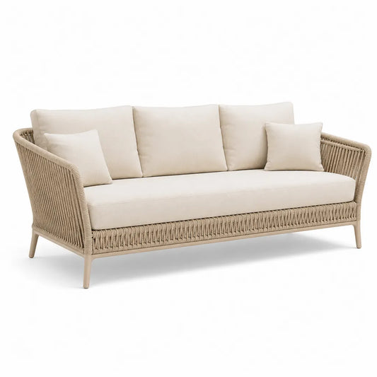 Divano da giardino 3 posti 210 x 85 x 75 cm in alluminio e corda in polipropilene beige
