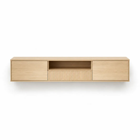 Mobile TV sospeso in MDF impiallacciato rovere rettangolare naturale 180 x 40 x 45 cm