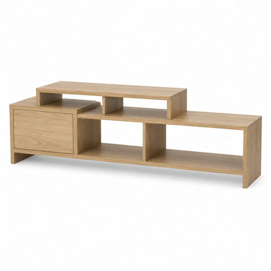 Mobile TV con 4 ripiani e cassetto in MDF impiallacciato rovere 180 x 40 x 60 cm naturale