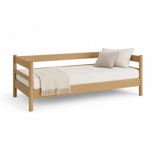 Divano letto singolo daybed in legno massello di quercia 90 x 200 cm rettangolare rovere naturale