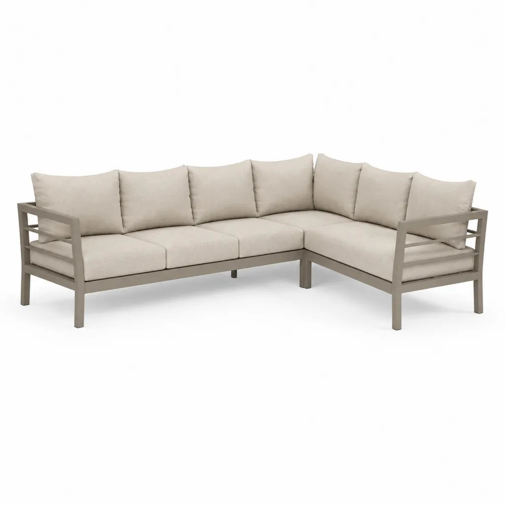 Divano da giardino angolare 5 posti in alluminio e poliestere tortora beige 250 x 250 x 78 cm