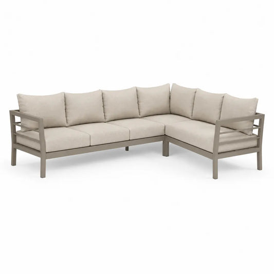 Divano da giardino angolare 5 posti in alluminio e poliestere tortora beige 250 x 250 x 78 cm