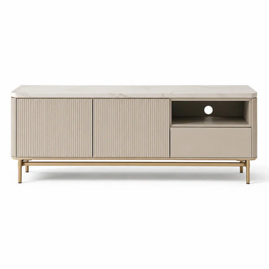 Mobile TV da soggiorno 180 x 40 x 55 cm in MDF beige con piano effetto marmo