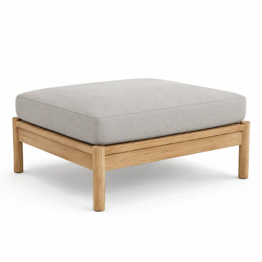 Pouf da giardino quadrato 80 x 80 x 35 cm in teak massello con cuscino in poliestere grigio chiaro